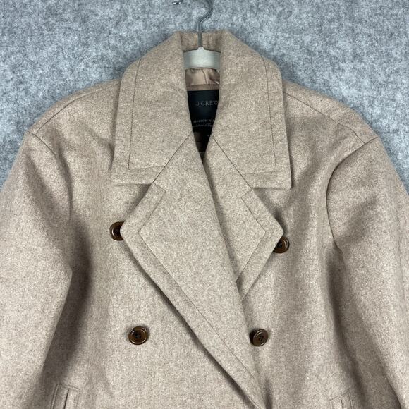 J Crew Melton Peacoat Jacket Womens 4T Beige Double Breasted Italian Wool Preppy - Picture 2 of 14